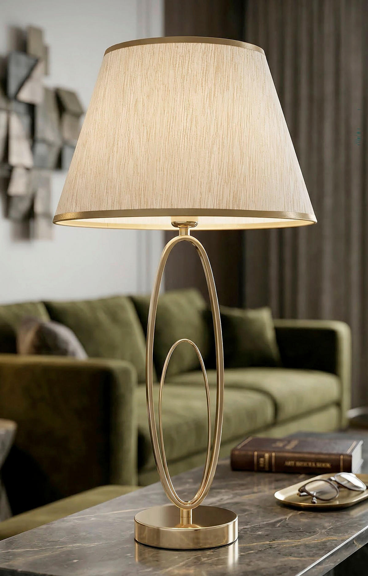 TISCHLEUCHTE 30/58 cm  - Goldfarben/Creme, Trend, Textil/Metall (30/58cm) - Mauro Ferretti