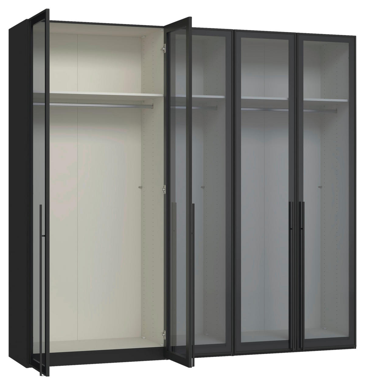 DREHTÜRENSCHRANK 253/236/59 cm,  in Schwarz, 5-türig  - Schwarz, Design, Glas/Holzwerkstoff (253/236/59cm) - Jutzler