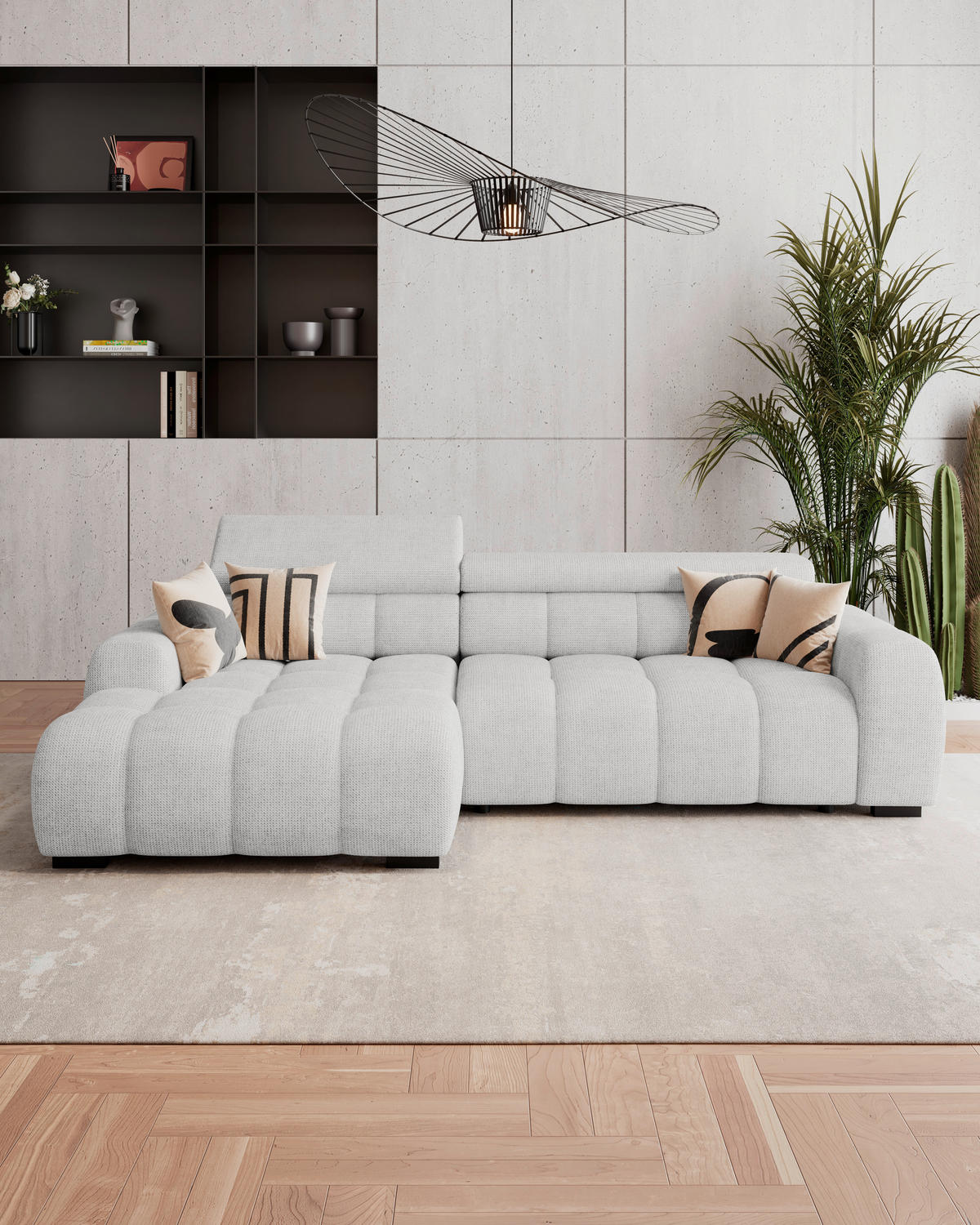 ECKSOFA Greige Webstoff  - Greige/Schwarz, Trend, Kunststoff/Textil (168/285cm) - Livetastic