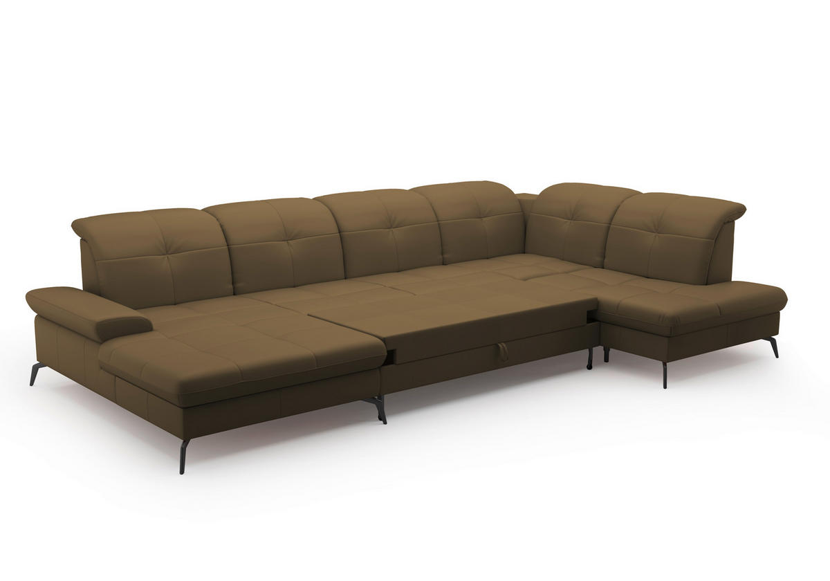 WOHNLANDSCHAFT in Echtleder Olivgrün  - Schwarz/Olivgrün, Konventionell, Leder/Metall (185/357/231cm) - Sit & More