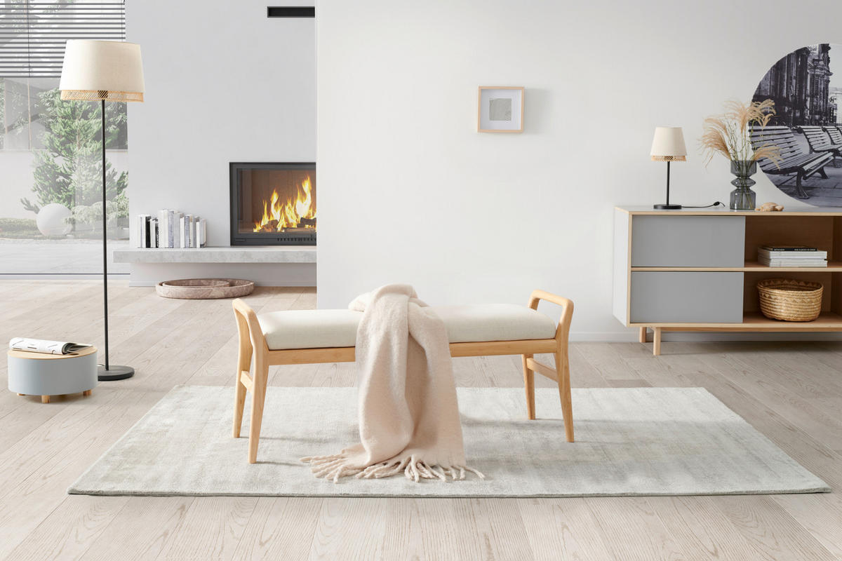 HOCKERBANK 119/51/39 cm Webstoff Naturfarben, Beige Kautschukholz massiv  - Beige/Naturfarben, Design, Holz/Textil (119/51/39cm) - MID.YOU