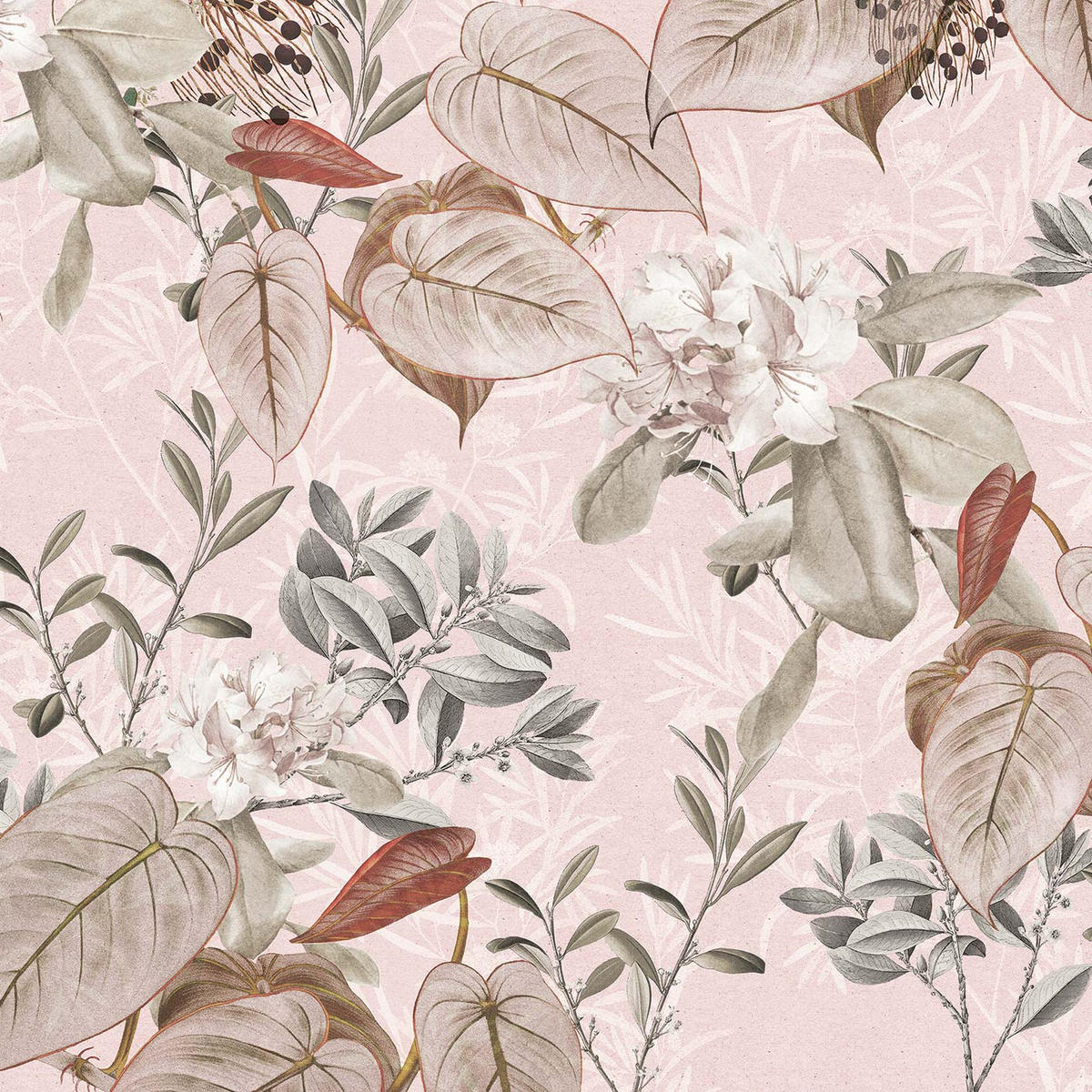 VLIESTAPETE Kalina  - Braun/Rosa, Natur (350/250cm) - Komar