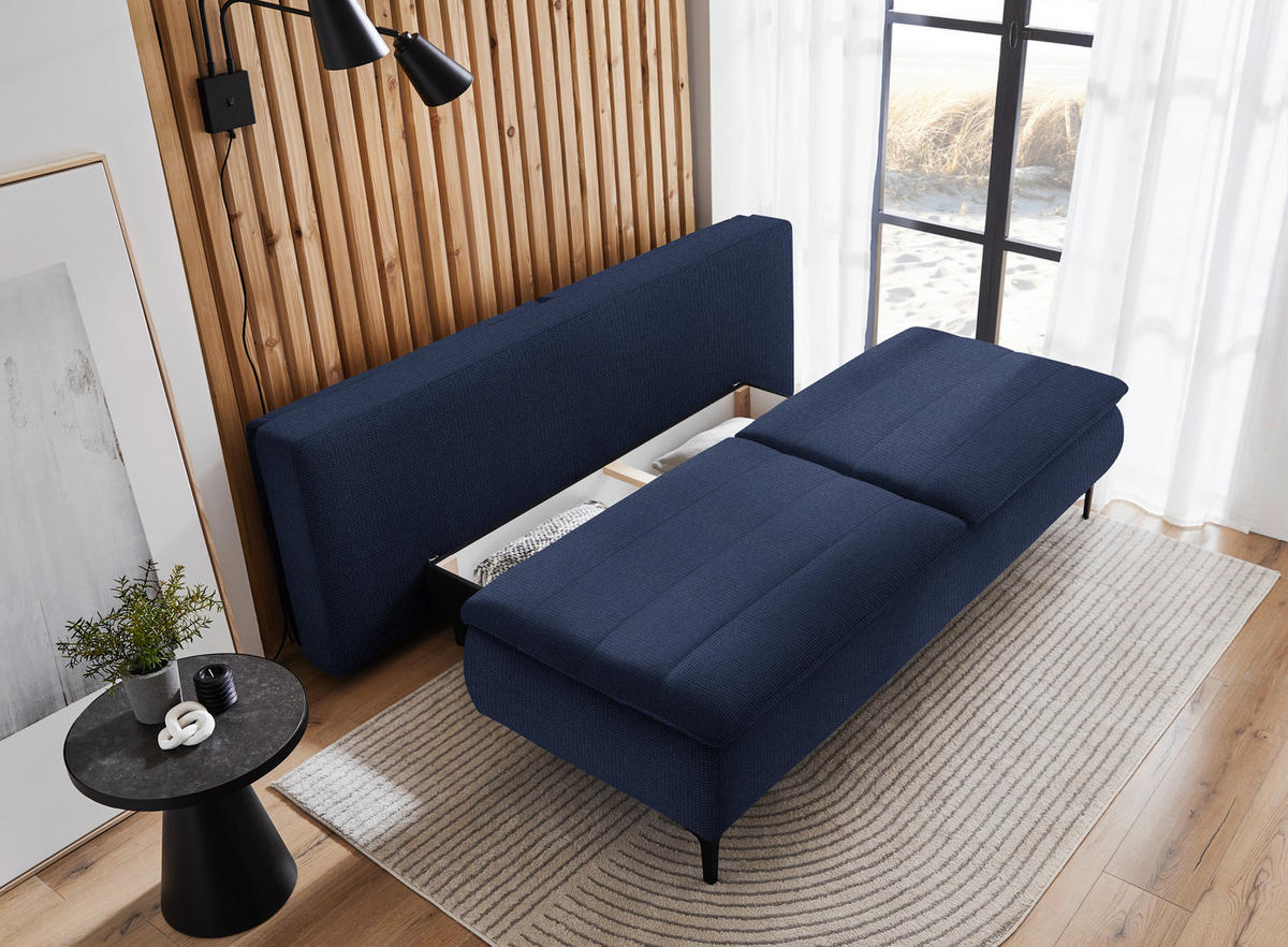 BOXSPRINGSOFA in Flachgewebe Dunkelblau  - Schwarz/Dunkelblau, Konventionell, Textil/Metall (204/93/100cm) - Livetastic