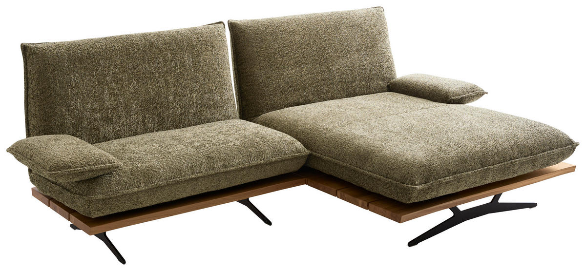 ECKSOFA Wildeiche, Graugrün Chenille, Flachgewebe  - Wildeiche/Schwarz, Design, Holz/Textil (284/161cm) - Koinor