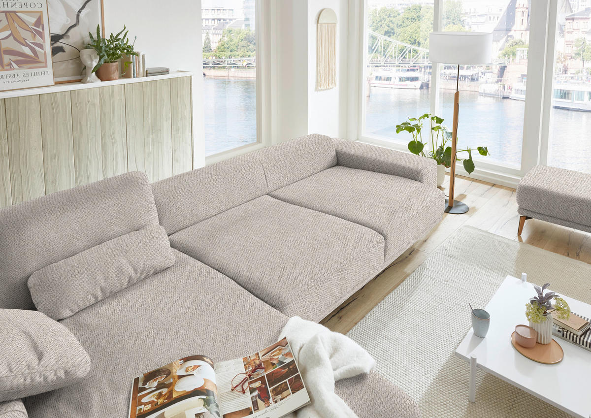 ECKSOFA in Flachgewebe Beige  - Wildeiche/Beige, Design, Holz/Textil (193/334cm) - Niels Andersson