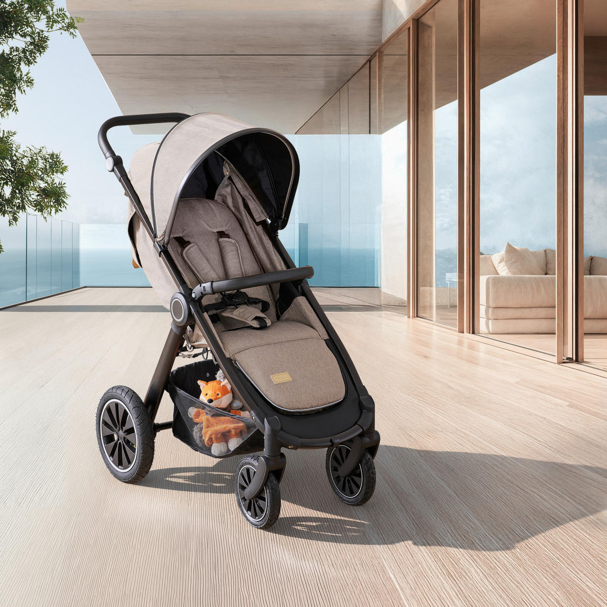 BUGGY Smart  - Taupe/Schwarz, Trend, Textil/Metall (115/56/105cm) - Jimmylee