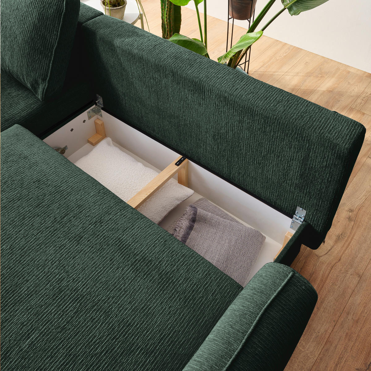 ECKSOFA in Struktur Dunkelgrün  - Dunkelgrün/Schwarz, Konventionell, Holz/Textil (170/247cm) - Carryhome