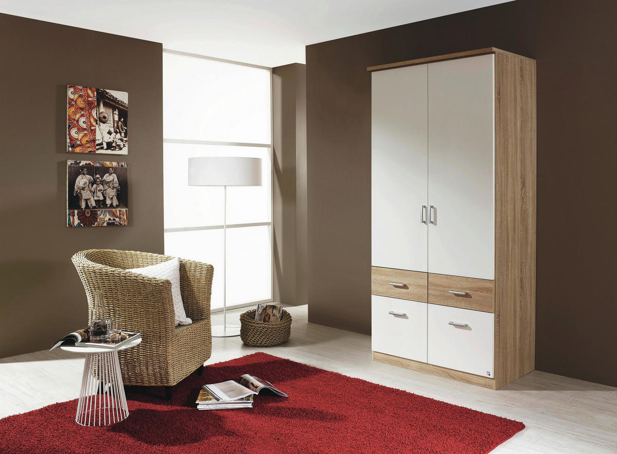 RUHÁSSZEKRÉNY fehér, Sonoma tölgy  - Sonoma tölgy/alumíniumszínű, Design, műanyag/faalapú anyag (91/199/56cm) - Boxxx