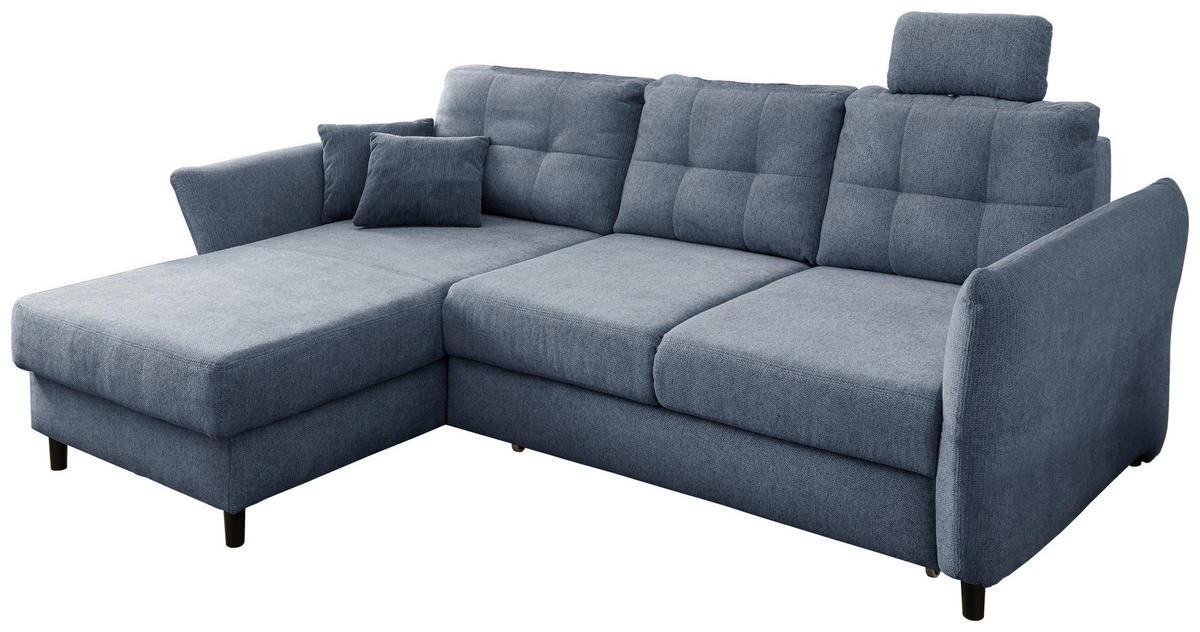 ECKSOFA Hellblau Chenille  - Blau/Schwarz, MODERN, Holz/Textil (176/250-280cm) - Livetastic