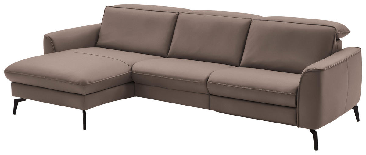 ECKSOFA in Echtleder Taupe  - Taupe/Schwarz, Natur, Leder/Metall (168/281cm) - Valdera