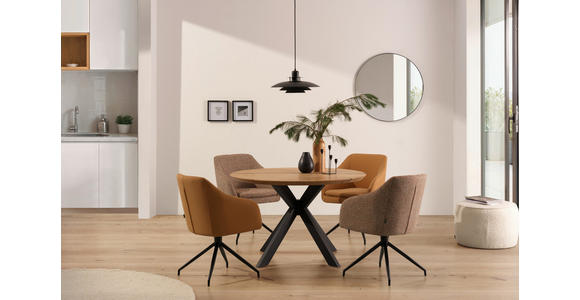 ESSTISCH in Holz, Metall 120/120/75 cm  - Wildeiche/Schwarz, Natur, Holz/Metall (120/120/75cm) - Linea Natura