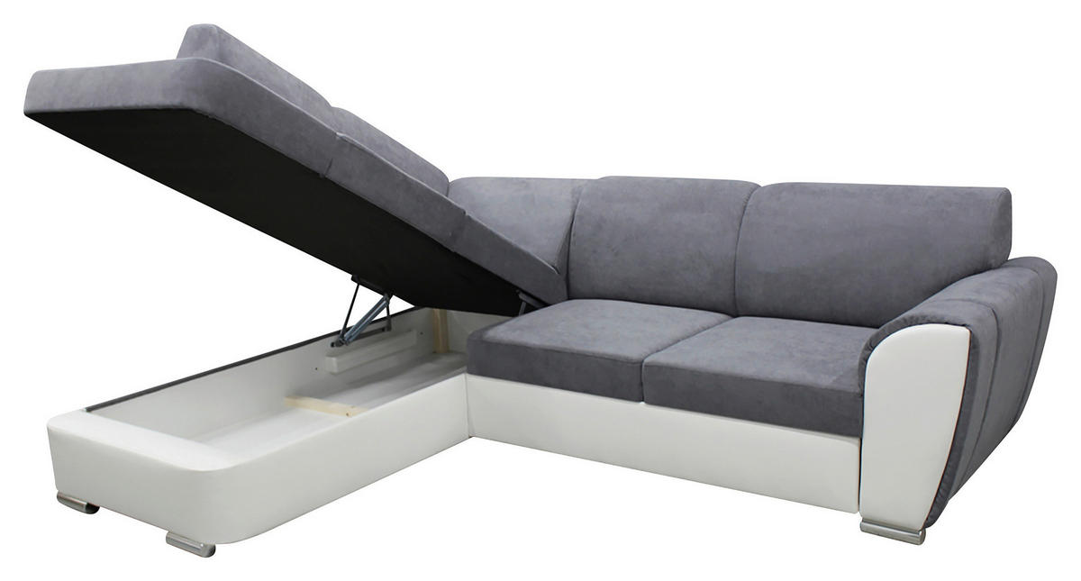ECKSOFA Grau, Weiß Velours  - Silberfarben/Weiß, Design, Kunststoff/Textil (196/255cm) - MID.YOU
