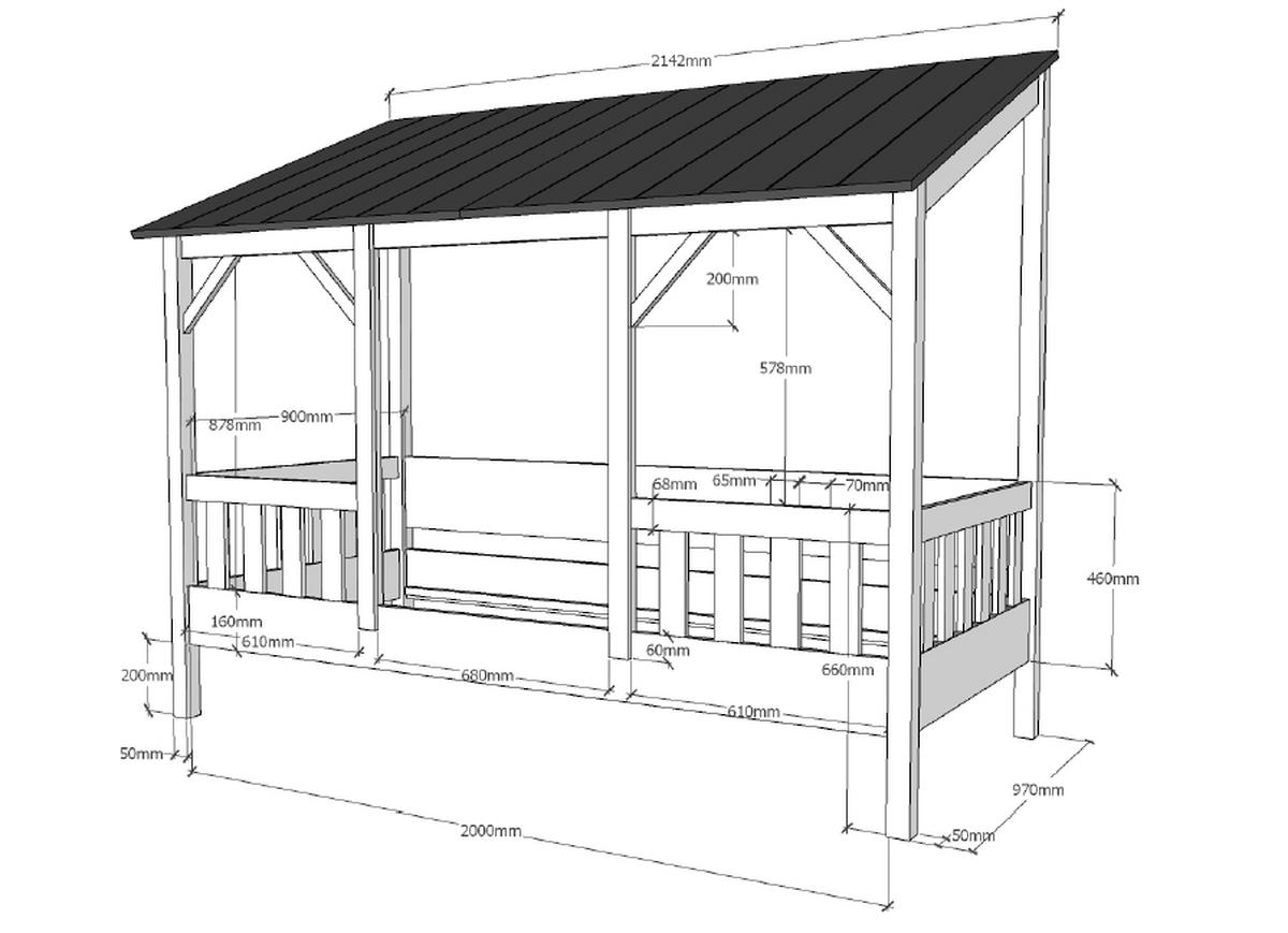 HAUSBETT 90/200 cm  - Schwarz/Weiß, MODERN (90/200cm) - MID.YOU