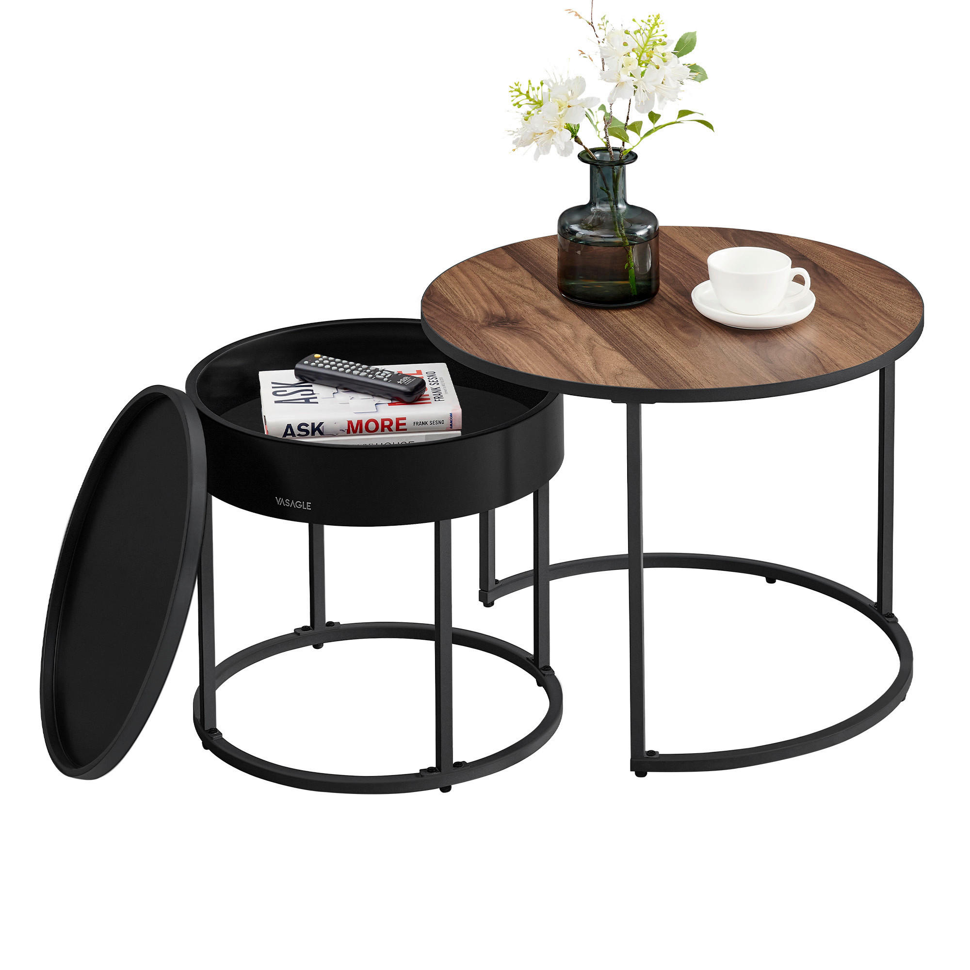 KONFERENČNÝ STOLÍK, čierna, farba vlašského orecha, kov, kompozitné drevo, 60/60/45 cm - čierna/farba vlašského orecha, Modern, kov/kompozitné drevo (60/60/45cm) - MID.YOU