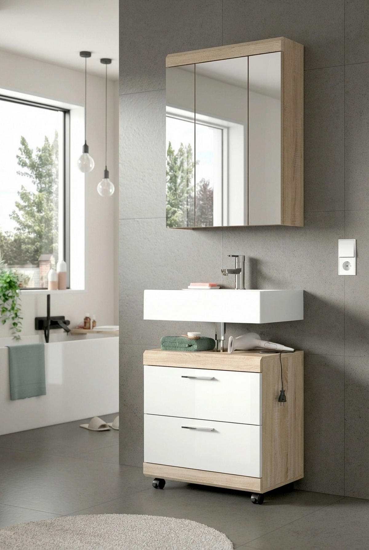 WASCHBECKENUNTERSCHRANK 60/60/34 cm  - Weiß Hochglanz/Silberfarben, Trend, Holzwerkstoff/Kunststoff (60/60/34cm) - MID.YOU