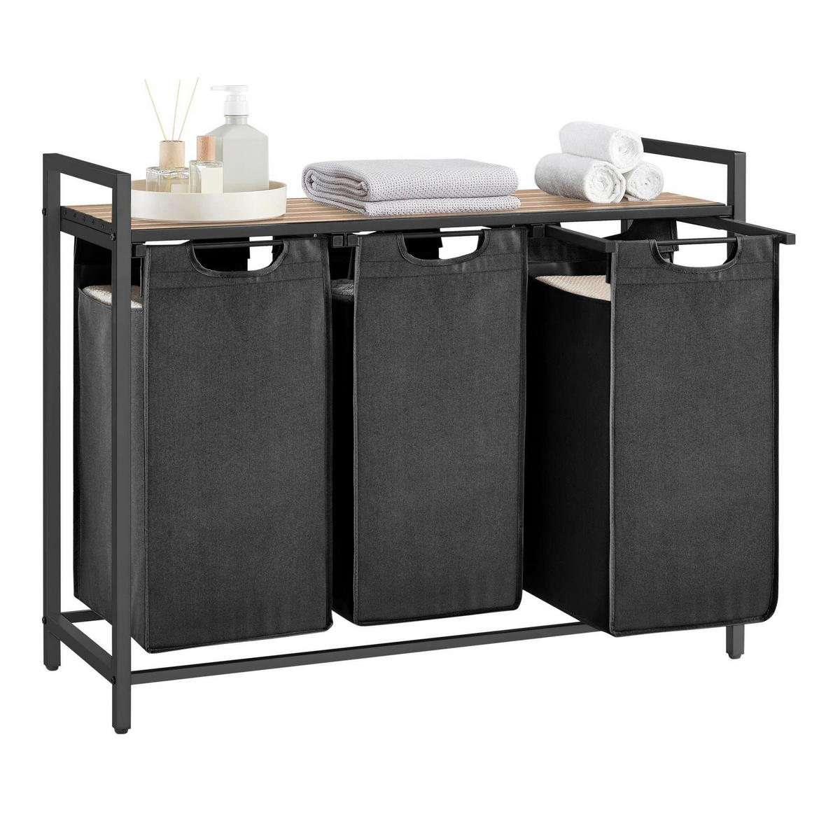 WÄSCHEKORB - Eichefarben/Schwarz, Trend, Holzwerkstoff/Textil (92,5/72/33cm) - Boxxx