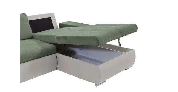 ECKSOFA  in Flachgewebe Weiß, Olivgrün  271/175 cm  - Weiß/Olivgrün, Design, Kunststoff/Textil (271/175cm) - Xora