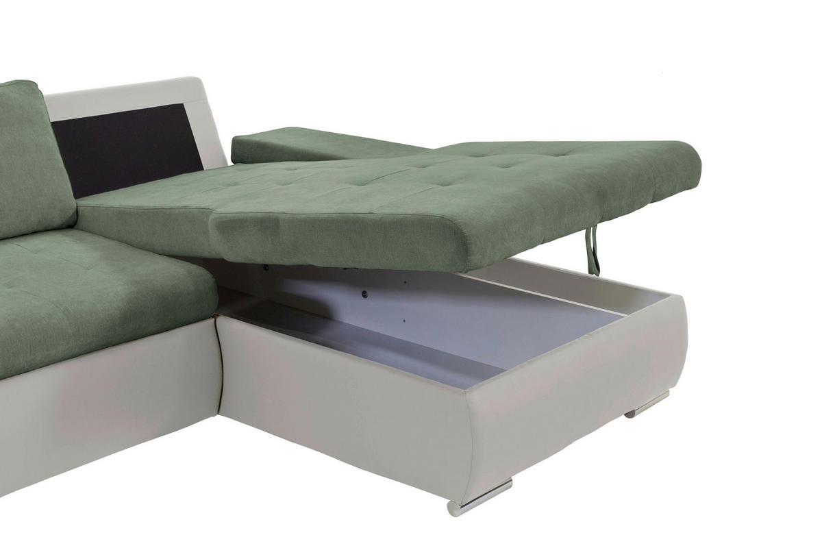 ECKSOFA in Flachgewebe Weiss, Olivgrün  - Weiss/Olivgrün, Design, Kunststoff/Textil (271/175cm) - MID.YOU