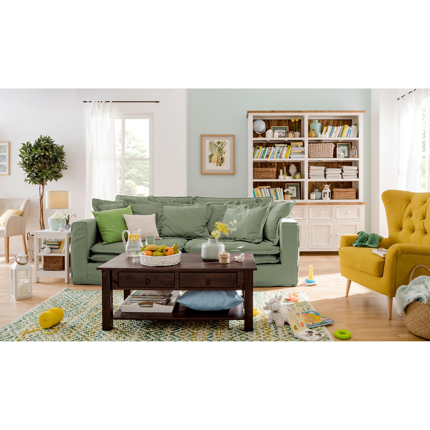 3-SITZER-SOFA STELLA in Webstoff Olivgrün  - Schwarz/Olivgrün, Design, Kunststoff/Textil (238/90/119cm) - P & B