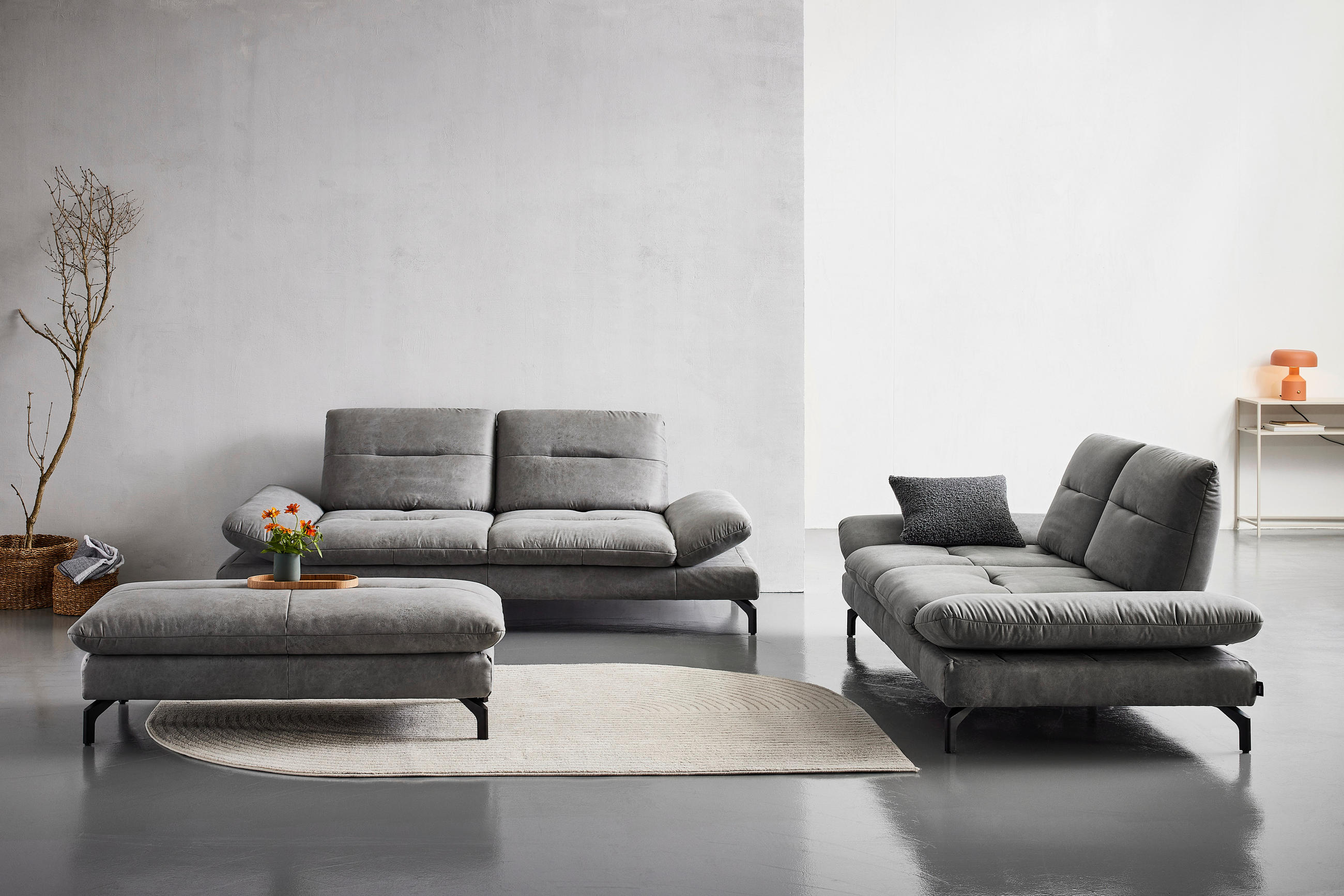 2,5-SITZER in Mikrofaser Grau  - Schwarz/Grau, Konventionell, Textil/Metall (226/90/105cm) - MID.YOU