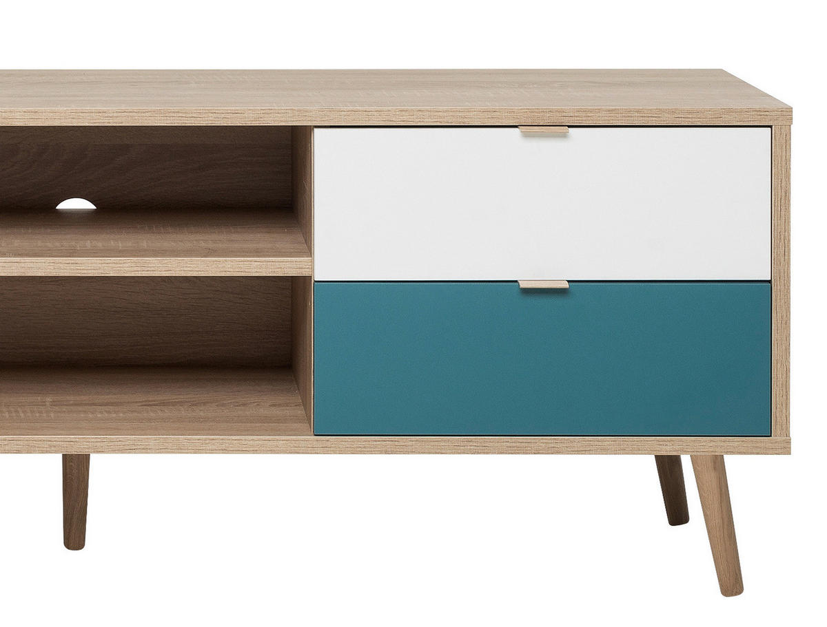 HI-FI STOČIĆ siva, bela, boja hrasta, petrolej plava  - siva/boja hrasta, Trendi, pločasti materijal (150/52/40cm) - Carryhome