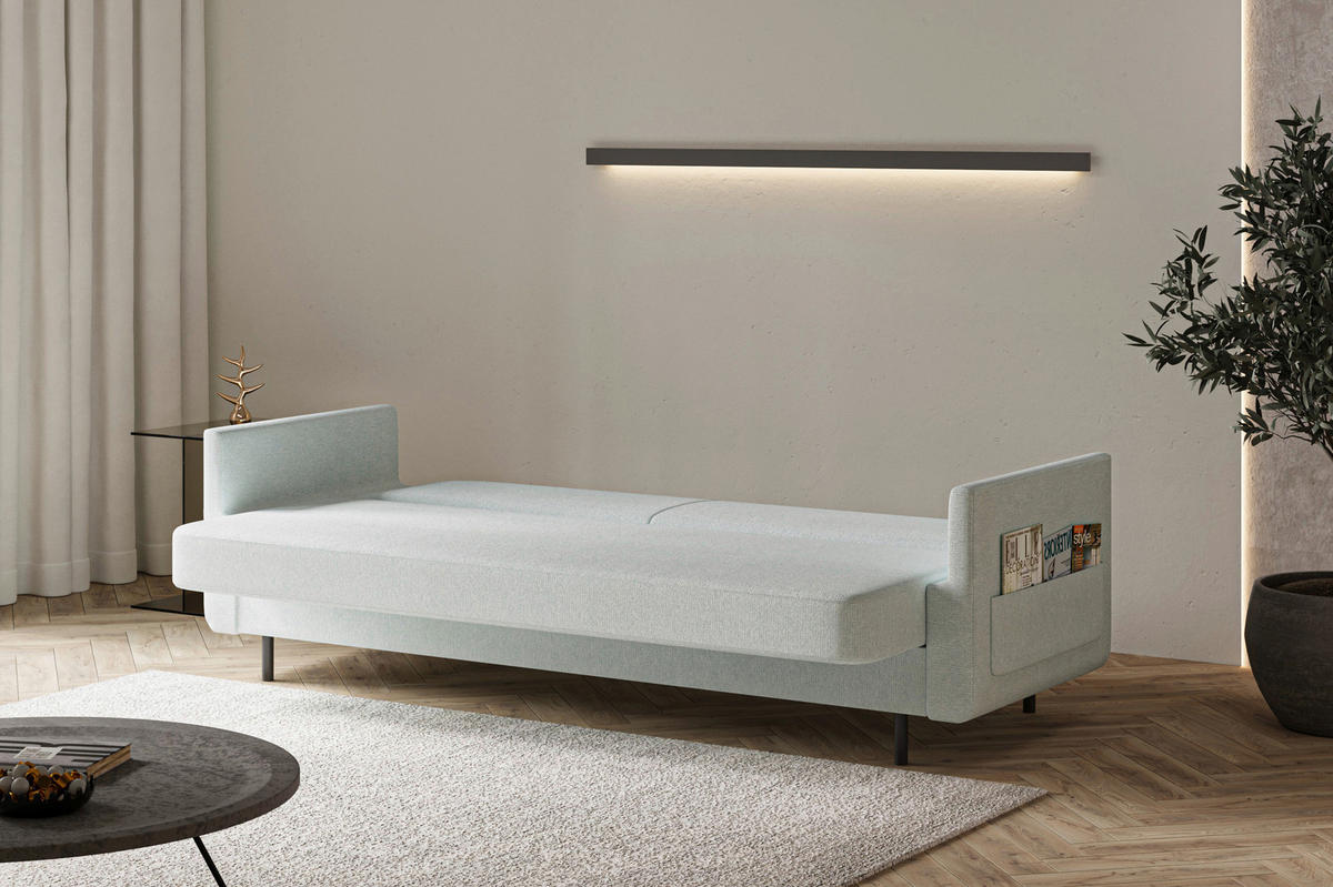 SCHLAFSOFA CLOUDY Hellblau  inkl. Schlaffunktion, Rücken echt, Stauraum  - Hellblau, Design, Textil/Metall (221/87/84cm) - MID.YOU
