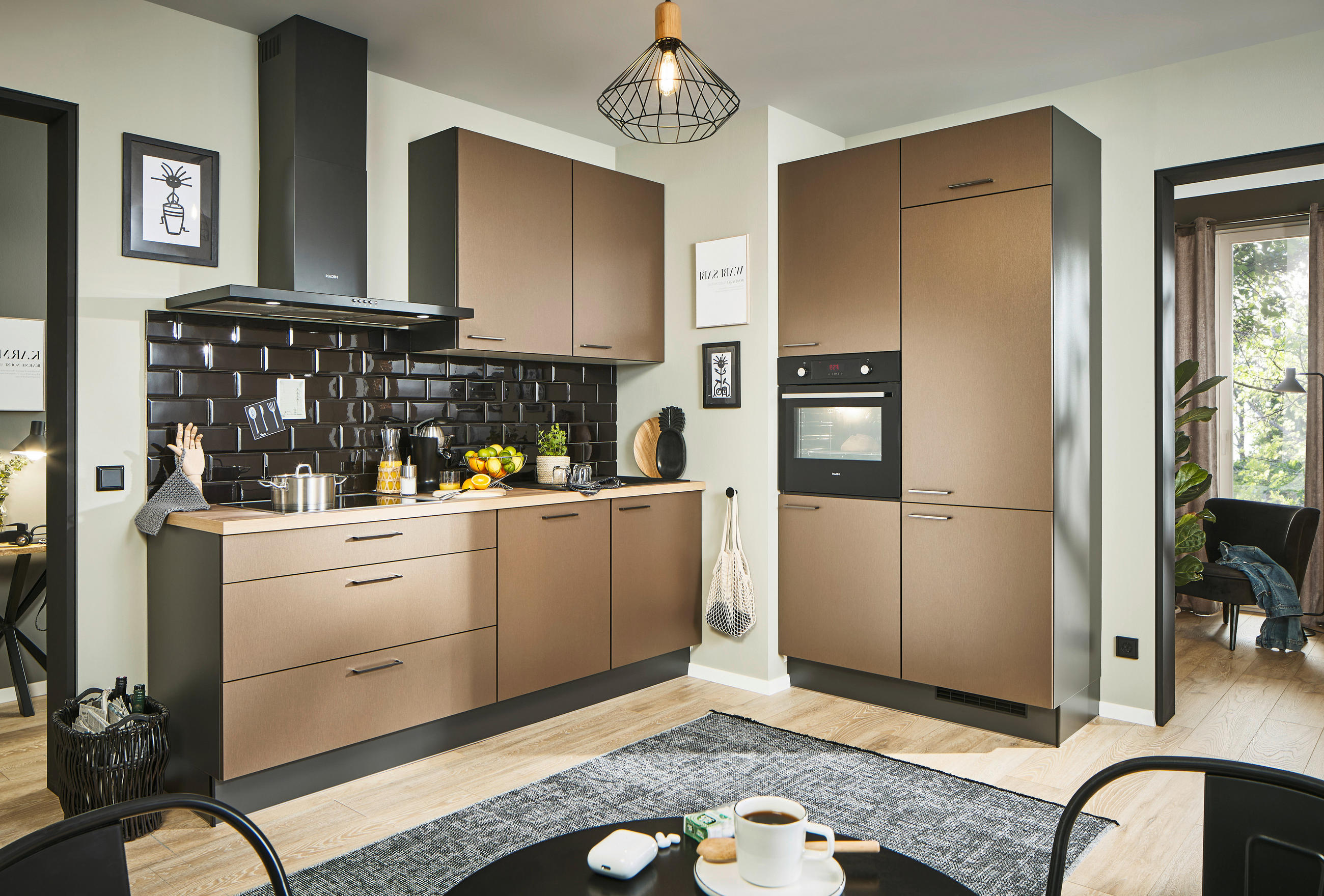 ECKKÜCHE 220/120 cm  in Graphitfarben, Eichefarben, Bronzefarben  - Chromfarben/Eichefarben, Design, Holzwerkstoff/Metall (220/120cm) - Xora
