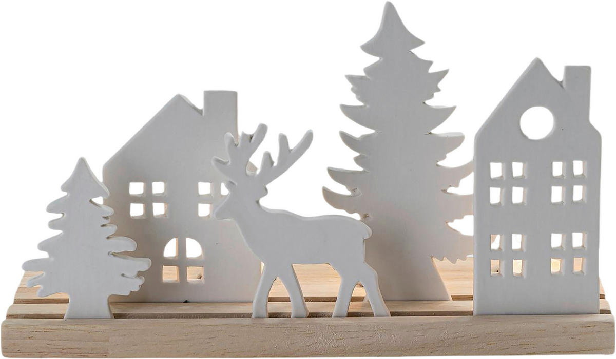 TEELICHTHALTER  - Braun/Weiß, LIFESTYLE, Holz/Keramik (30,2/10,5/18,5cm) - X-Mas