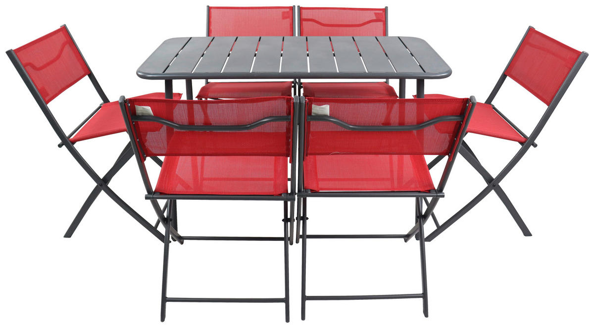 GARTENSET  7-teilig  - Rot/Schwarz, Modern, Kunststoff/Textil - Ambia Garden
