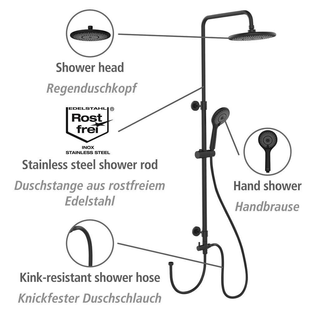 ÜBERKOPFBRAUSESET  - Schwarz, Basics, Metall (22,5/75-120/27cm) - Wenko