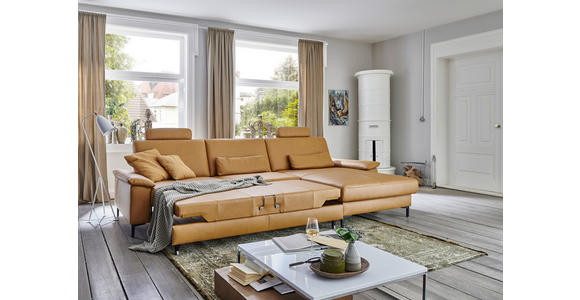 ECKSOFA  in Echtleder Currygelb  176/334 cm  - Currygelb/Schwarz, Design, Leder/Metall (176/334cm) - Dieter Knoll