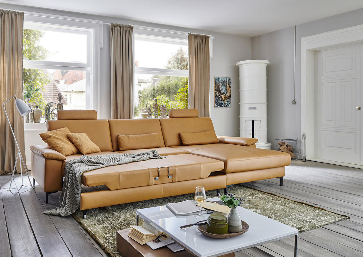 ECKSOFA Echtleder Currygelb  - Currygelb/Schwarz, Design, Leder/Metall (176/334cm) - Dieter Knoll