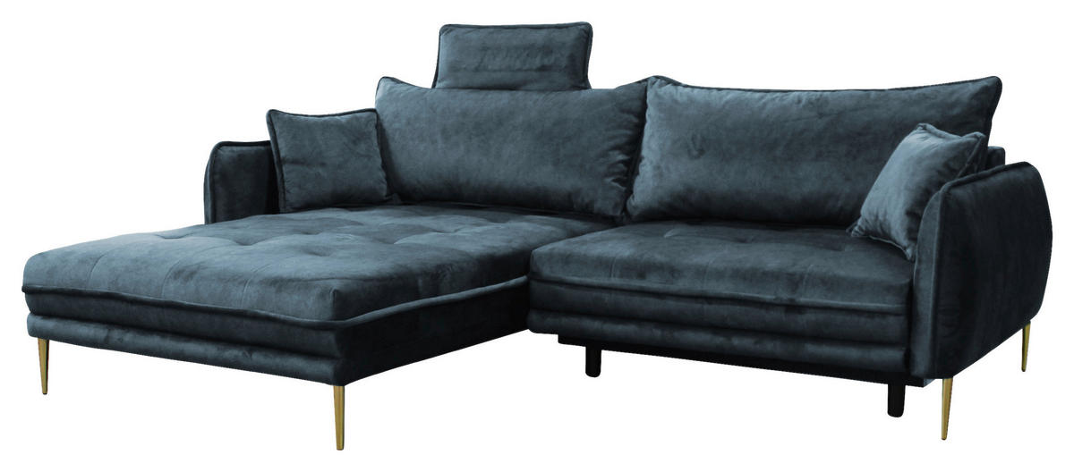 ECKSOFA in Velours Blau  196/264 cm  - Blau/Goldfarben, Design, Textil/Metall (196/264cm) - MID.YOU