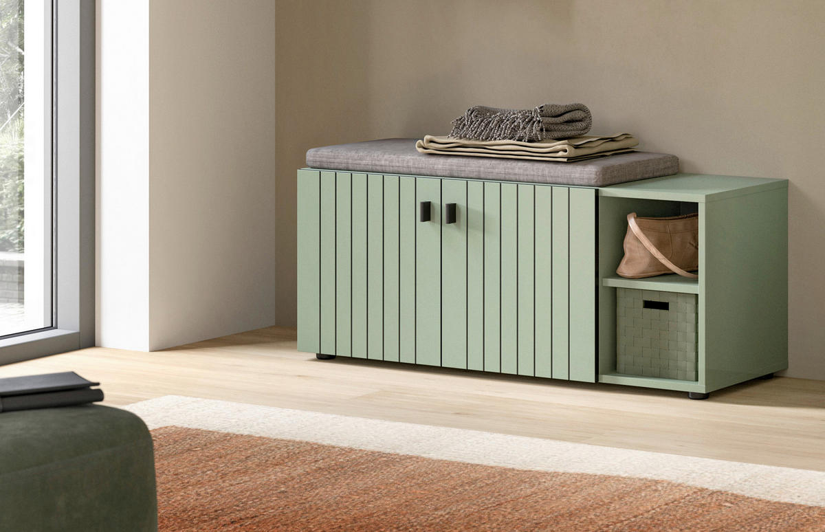 SITZBANK 106/43/37 cm Graugrün Kunststoff  - Schwarz/Graugrün, Design, Kunststoff/Textil (106/43/37cm) - MID.YOU