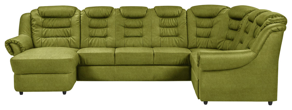 WOHNLANDSCHAFT Grün Chenille  - Schwarz/Grün, KONVENTIONELL, Kunststoff/Textil (165/333/216cm) - Livetastic
