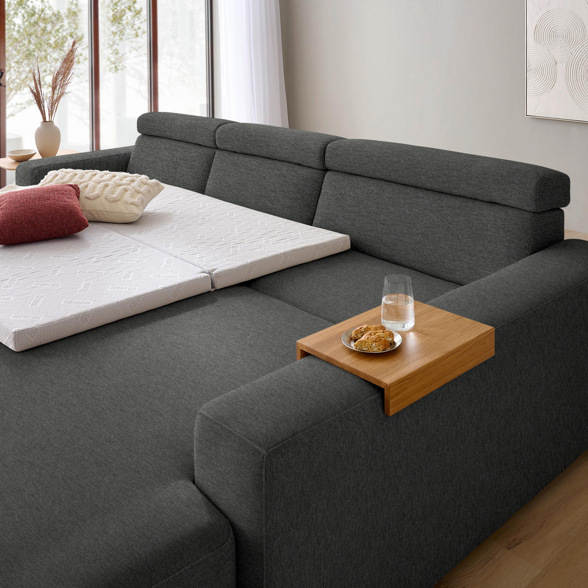 ECKSOFA  in Chenille Schwarzbraun  316/206 cm  - Schwarzbraun/Eichefarben, Design, Textil (316/206cm) - Sedda