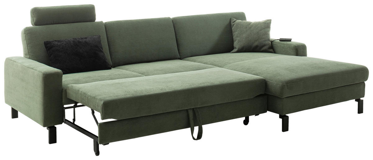 Freisteller von Pure Home Lifestyle ECKSOFA inkl. Funktion Olivgrün Cord.