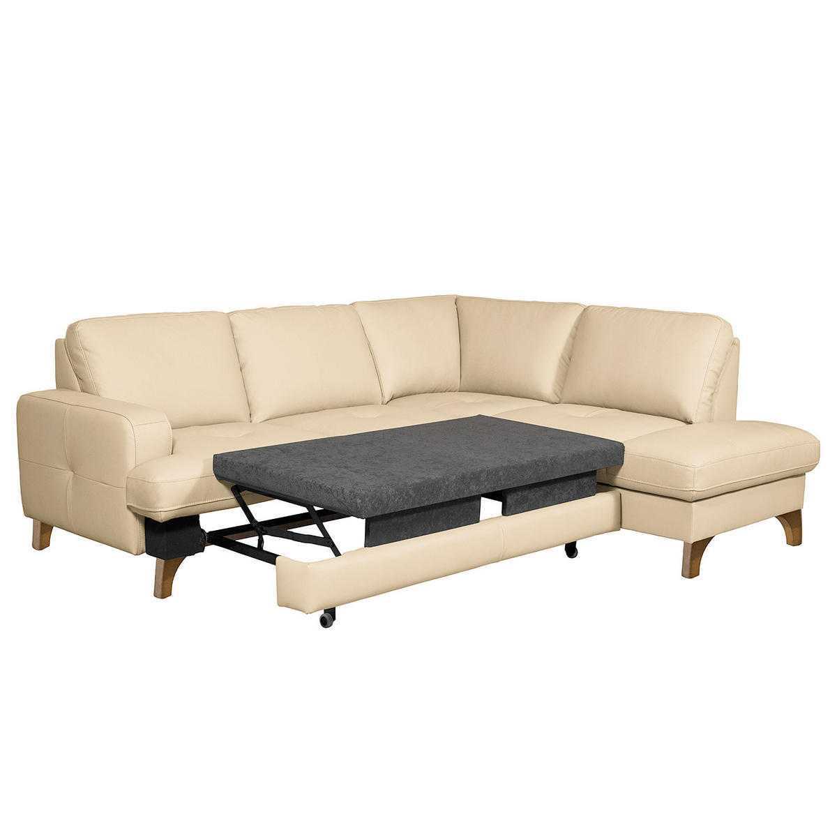 ECKSOFA Lederlook Echtleder Beige  - Beige/Buchefarben, Design, Leder/Holz (234/190cm) - Livetastic
