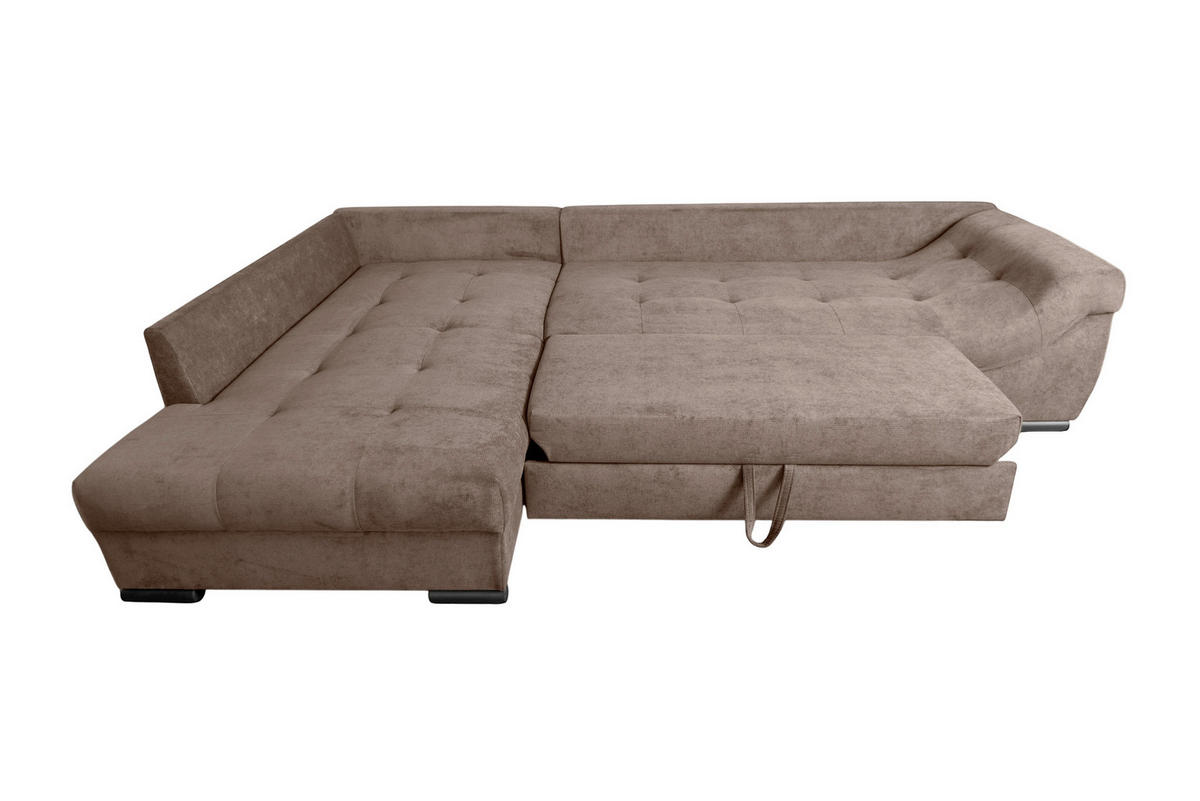 ECKSOFA ATLANTA Braun Struktur Liegefläche im Originalstoff  - Schwarz/Braun, Design, Textil/Metall (202/298cm) - MID.YOU