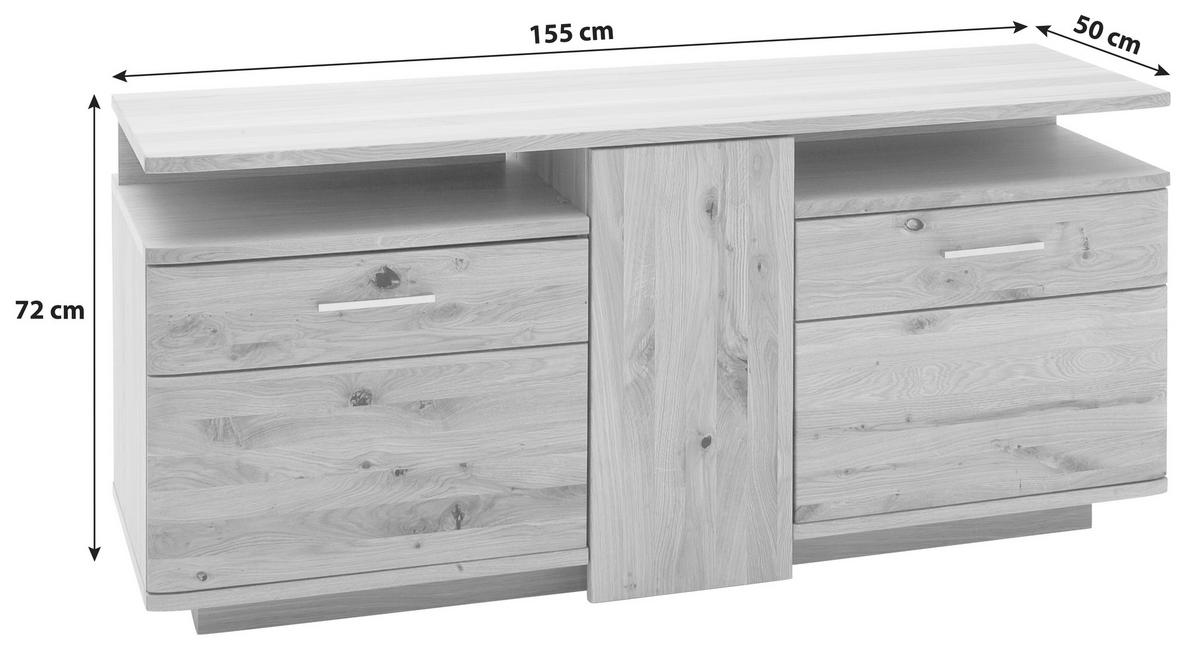 MEDIABÄNK i faner, delar i massivt trä kvistek ekfärgad  - nickelfärgad/svart, Design, metall/trämaterial (155/72/50cm) - Livetastic