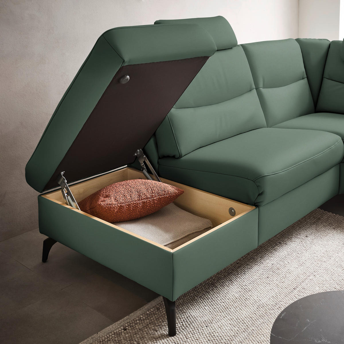 ECKSOFA in Echtleder Waldgrün  249/280 cm  - Waldgrün/Anthrazit, Design, Leder/Metall (249/280cm) - Himolla Komfortklass