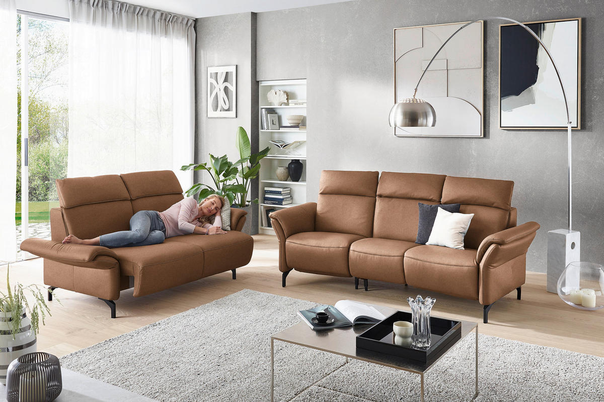 2-SITZER-SOFA  in Mikrofaser Hellbraun  - Hellbraun/Schwarz, KONVENTIONELL, Textil/Metall (178/103/95cm) - Dieter Knoll