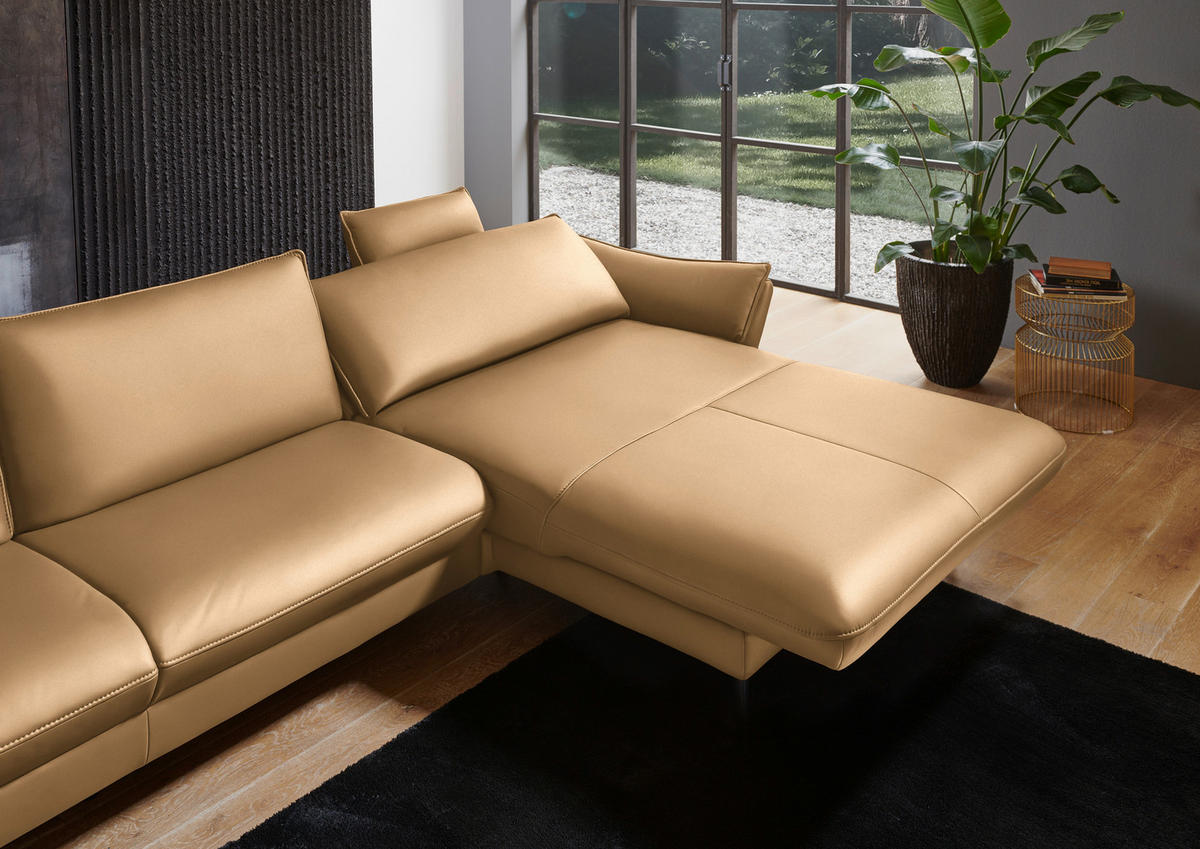 ECKSOFA in Echtleder Honig  - Schwarz/Honig, Design, Leder/Metall (334/172cm) - Valdera
