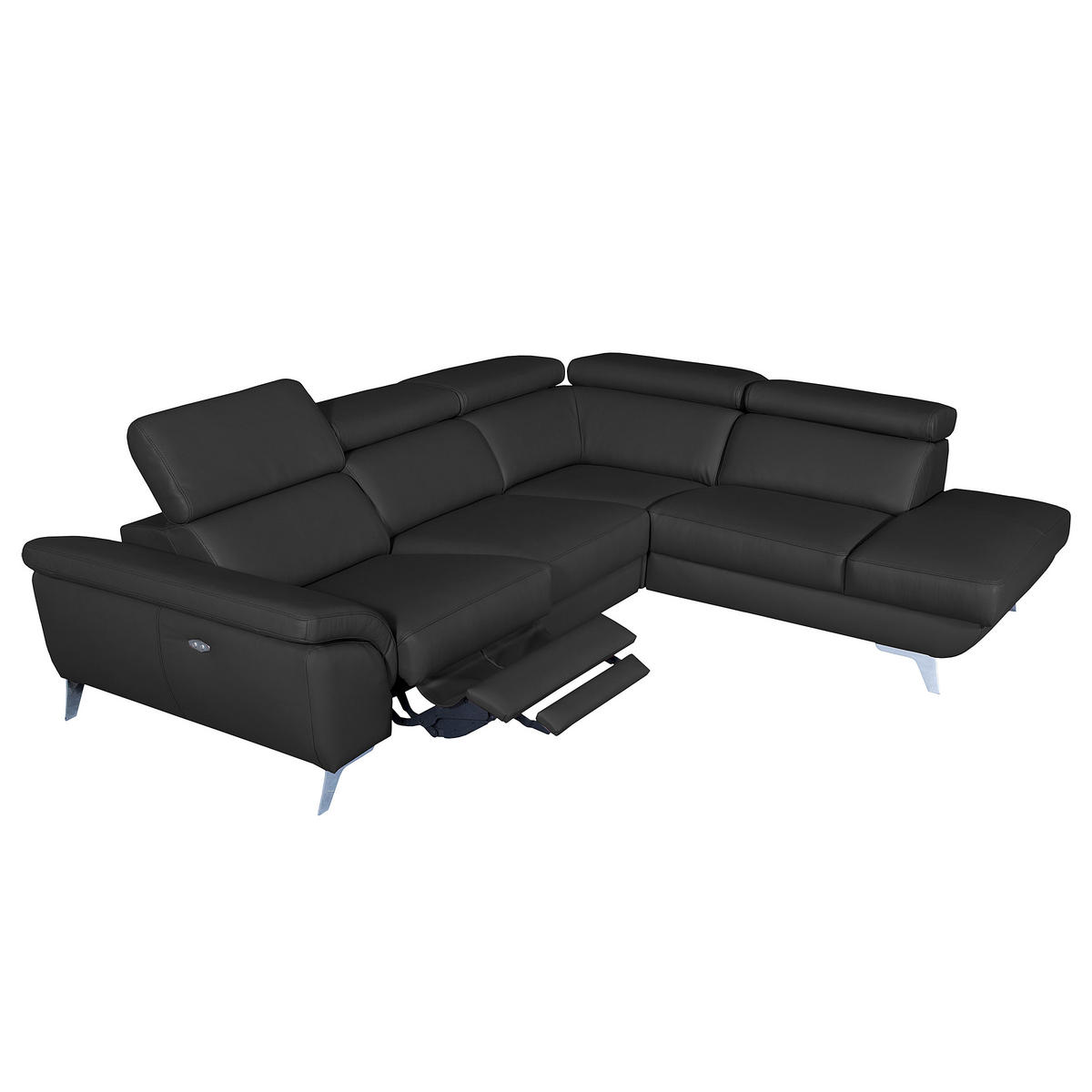 ECKSOFA  in Echtleder Schwarz  283/228 cm  - Silberfarben/Schwarz, Design, Leder/Metall (283/228cm) - Livetastic