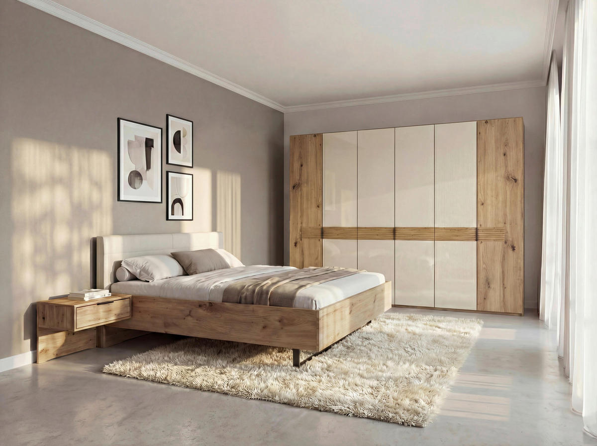 SCHLAFZIMMER Champagner, Eiche Bianco  - Eiche Bianco/Champagner, Design, Glas/Holz (180/200cm) - Musterring