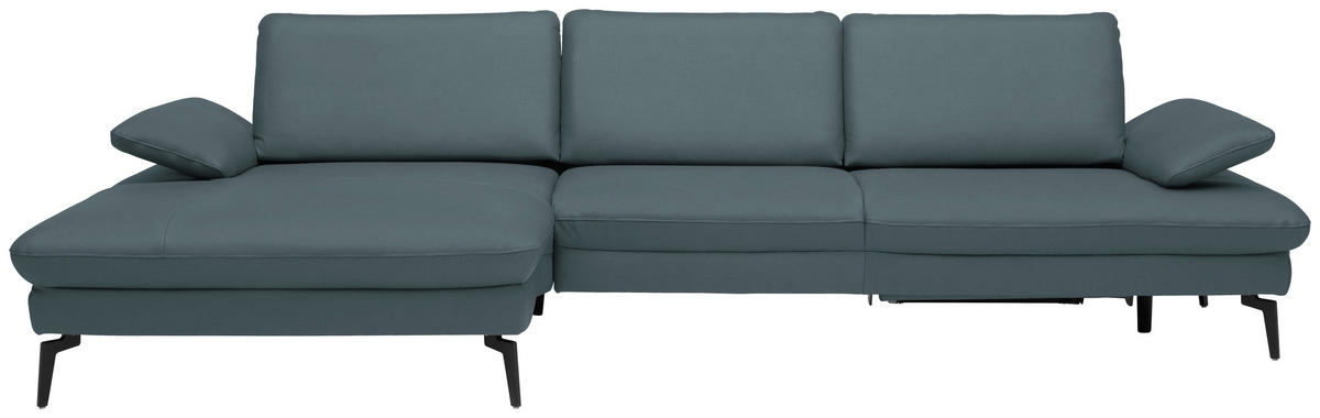 ECKSOFA in Echtleder Grau  157/325 cm  - Schwarz/Grau, Design, Leder/Metall (157/325cm) - Dieter Knoll