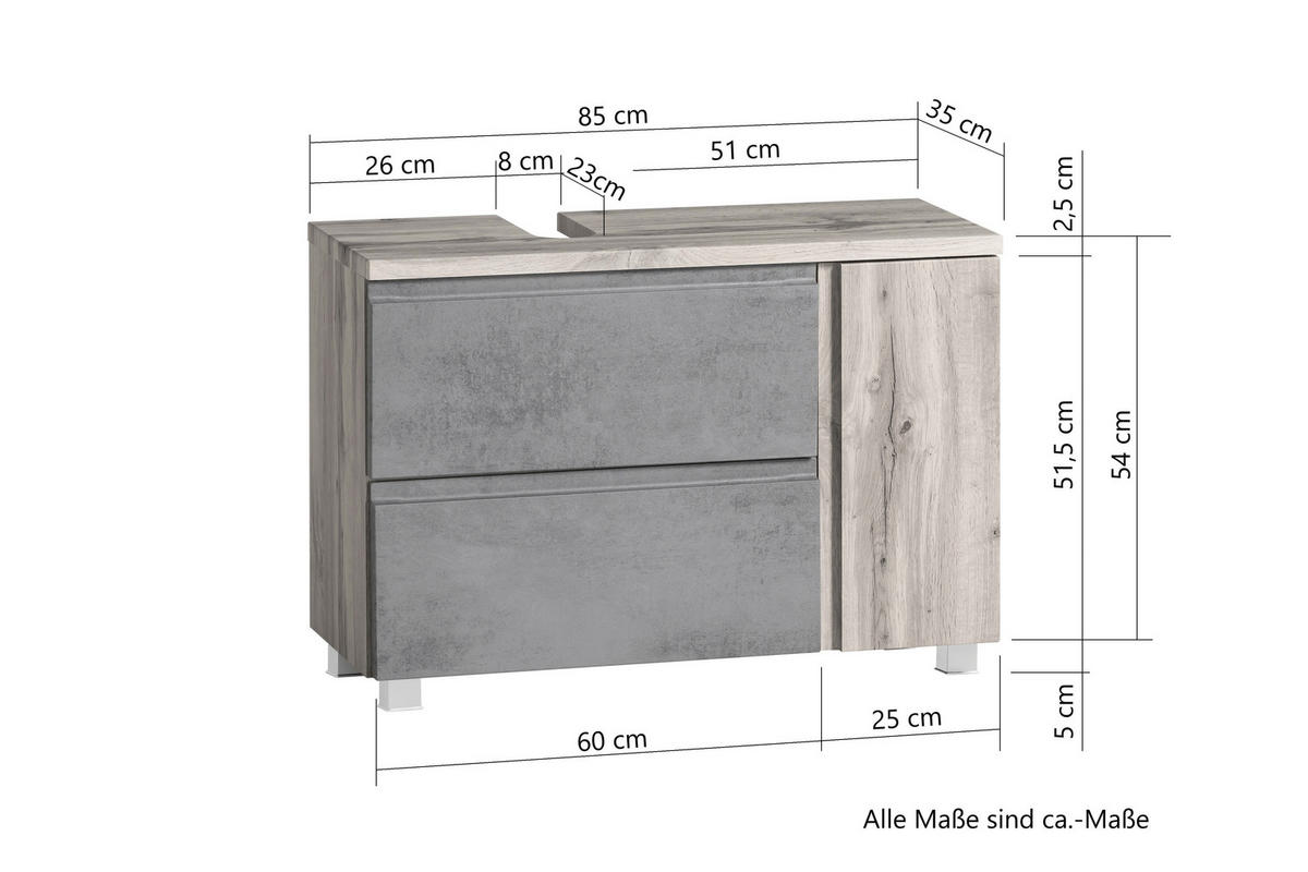 WASCHBECKENUNTERSCHRANK 85/56/35 cm  - Eiche Wotan/Weiß, MODERN, Holzwerkstoff (85/56/35cm) - Held