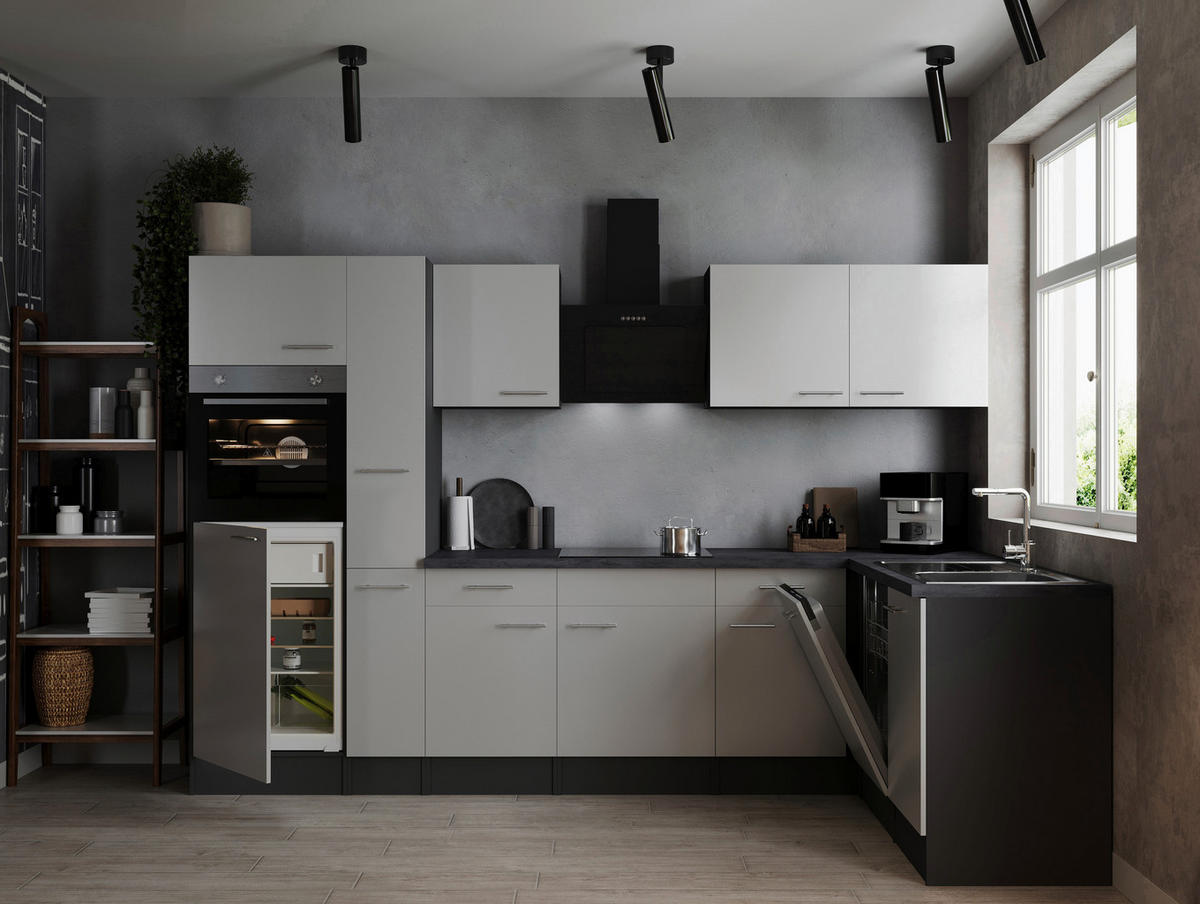 ECKKÜCHE 310/172 cm  in Grau, Weiß  - Silberfarben/Weiß, Design, Holzwerkstoff/Metall (310/172cm) - Respekta