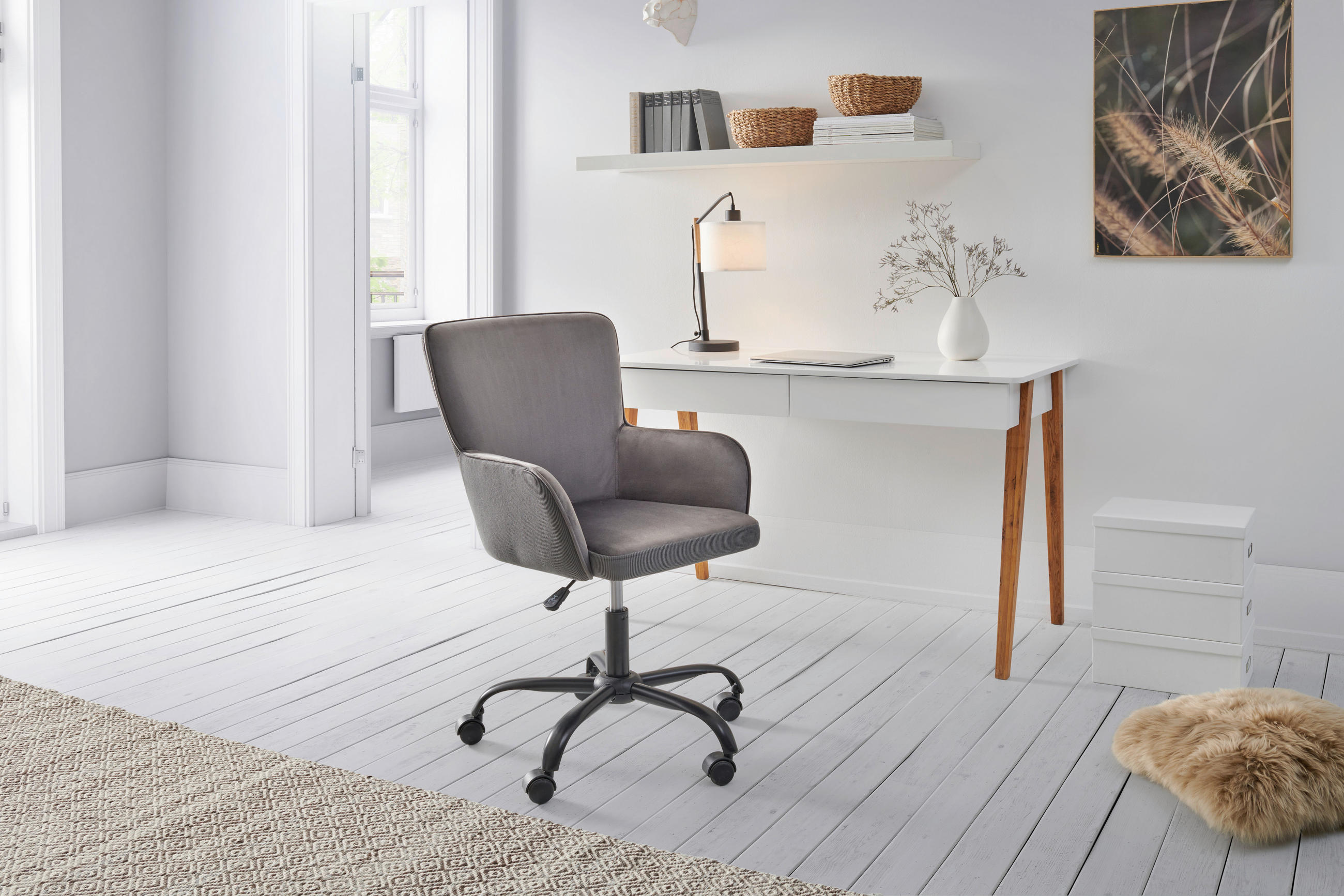 DREHSTUHL Cord, Samt Grau  - Schwarz/Grau, MODERN, Kunststoff/Textil (61/92/62cm) - Livetastic