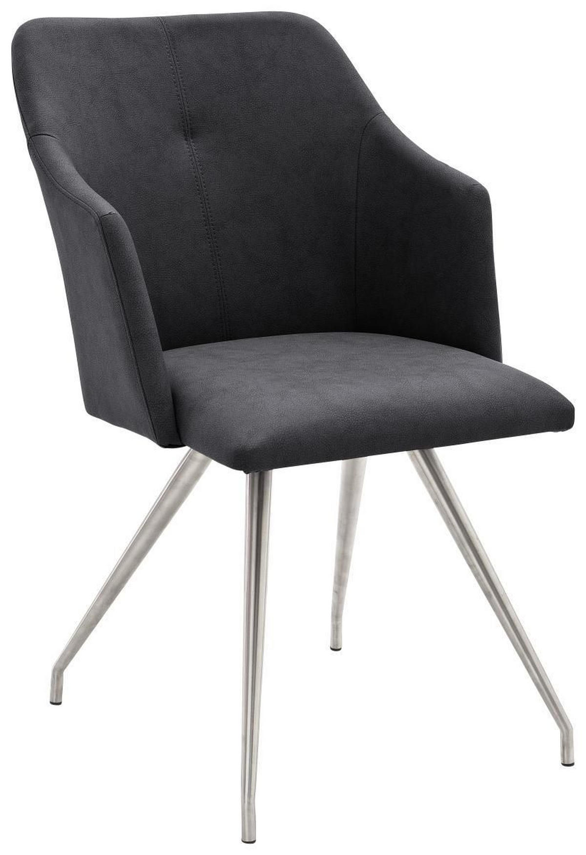 STUHL  in Edelstahl Lederlook Metall, Textil  - Edelstahlfarben/Anthrazit, Design, Textil/Metall (54/88/62cm) - Novel